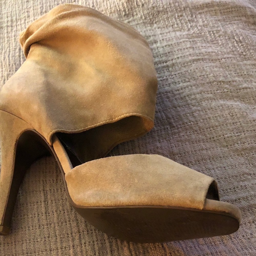 Steve Madden Tan Suede Open-Toe High Heel Booties